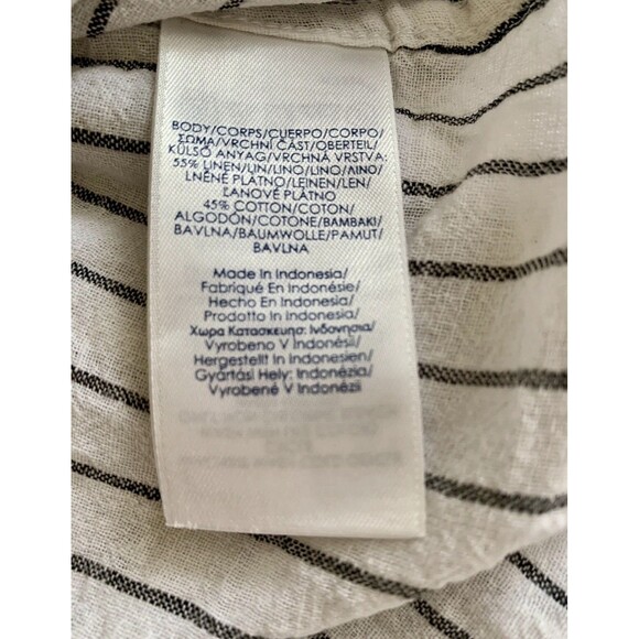 Chaps Black White Striped Linen Blend Bell Sleeve Button Up Blouse Top Plus XXL - Picture 8 of 11